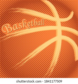 Basketball ball with hoop and net, hand drawn grunge effect on halftone background. vector illustration art design 