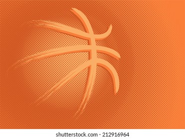 Basketball ball with hoop and net, hand drawn grunge effect on halftone background. vector illustration art design 
