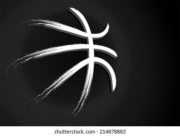 Basketball ball with hoop and net, hand drawn grunge effect on halftone background. Isolated vector illustration art design 