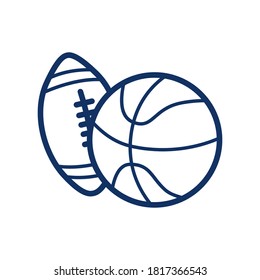 Basketball ball icon, american football ball icon on white background, vector illustration