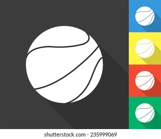 basketball ball icon - gray and colored (blue, yellow, red, green) vector illustration with long shadow