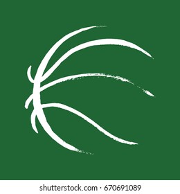 Basketball ball icon hand drawn in chalk on a green board
