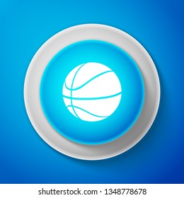 Basketball ball icon isolated on blue background. Sport symbol. Circle blue button. Vector Illustration