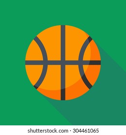basketball ball icon with long shadow. flat style vector illustration