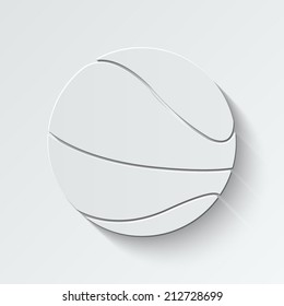 Basketball ball icon - paper vector illustration with shadow on light background