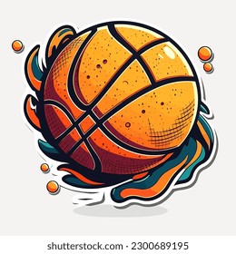 Basketball ball icon. Rubber ball. Sports equipment. cartoon vector illustration, white background, label, sticker