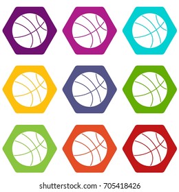 Basketball ball icon set many color hexahedron isolated on white vector illustration