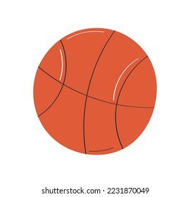 Icono de baloncesto. Equipamiento deportivo y símbolo de educación física. Entretenimiento para niños y equipo que juegan deportes, estilo de vida activo. Afiche o cartel para el sitio web. Dibujo vectorial plano de dibujos animados