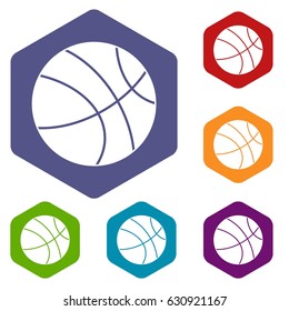Basketball ball icons set hexagon isolated vector illustration