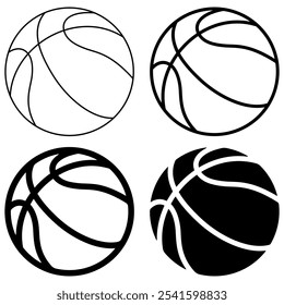 Basketball-Symbole gesetzt. Basketball, einzelne Symbol. Schwarze Basketballsymbole.