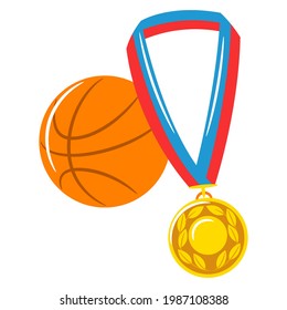 Basketball ball illustration with medal. Image for sports or school