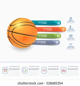 Basketball Ball Infographics Design And Sports Web Banner, Stats Elements, Realistic Sport Vector Background