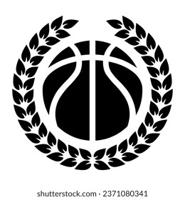 Basketball ball and laurel wreath. Sport games. Sporting equipment. Emblem, badge.