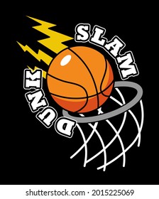 BASKETBALL BALL WITH LIGHTNING, SLAM DUNK TEXT