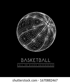 Basketball ball from lines and dots. Polygonal mesh vector 3d illustration