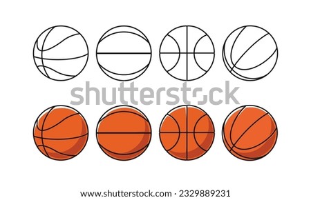 Basketball ball in many view position cartoon and outline icon flat art design illustration template free editable