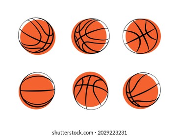 Basketball ball. Minimalist Flat Style. Set of 6 different kinds.