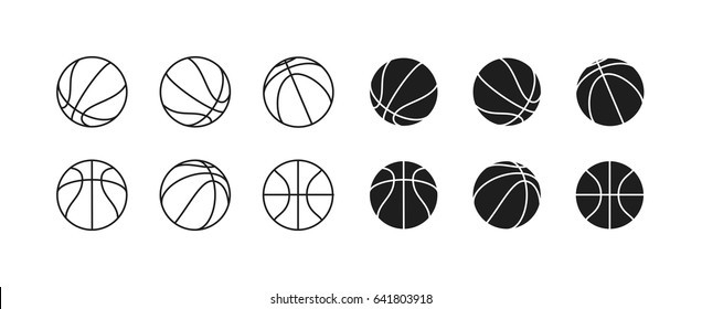 Баскетбольный мяч Минималистичный плоский штрих значок пиктограммы Набор иллюстраций Коллекция. 6 различных видов