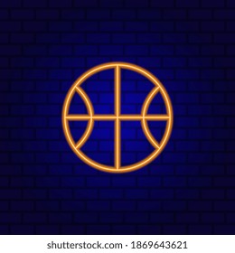 Basketball Ball Neon Label on brick wall