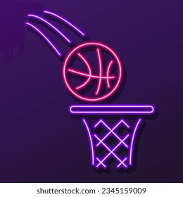 basketball ball neon sign, modern glowing banner design, colorful modern design trend on black background. Vector illustration.