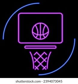 basketball ball neon sign, modern glowing banner design, colorful modern design trend on black background. Vector illustration.