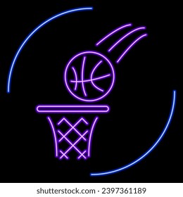 basketball ball neon sign, modern glowing banner design, colorful modern design trend on black background. Vector illustration.