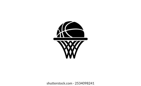 Basketball ball in net, black isolated silhouette