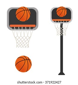 Basketball ball and the net. Vector illustration isolated on white background.