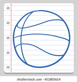 Basketball Ball Notebook School Doodle Icons Hand Made vector Illustration sketch.