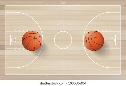 Basketball ball on basketball field background. Vector illustration.