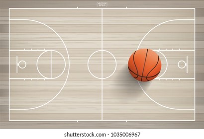 Basketball ball on basketball field background. Vector illustration.