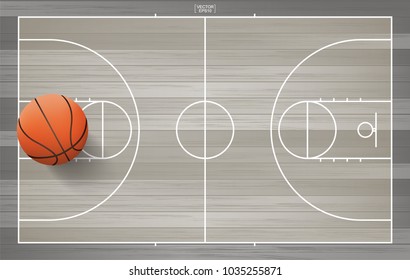 Basketball ball on basketball field background. Vector illustration.