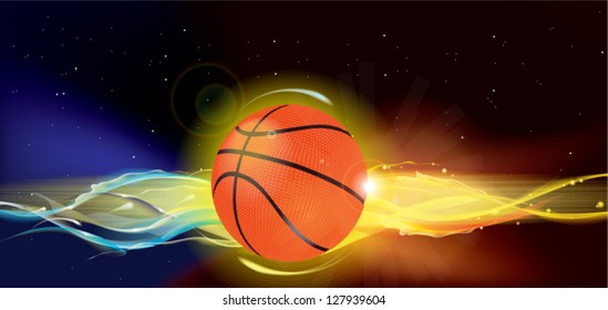 Basketball Ball on Fire in space, outer space