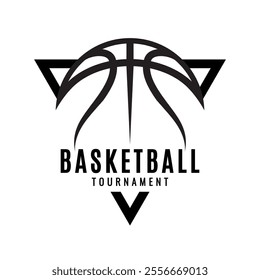 Basketball ball on a white background. Sign for Team or tournament. Colorful symbol or emblem. Design in a graphic art style. Vector illustration