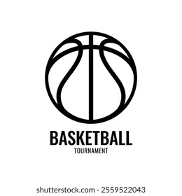 Basketball ball on a white background. Sign for Team or tournament. Colorful symbol or emblem. Design in a graphic art style. Vector illustration