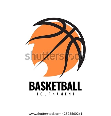 Basketball ball on a white background. Sign for Team or tournament. Colorful symbol or emblem. Design in a graphic art style. Vector illustration