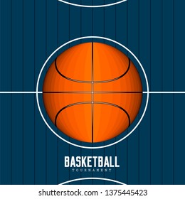 Basketball ball on a wooden field. Vector illustration design