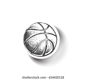 Basketball ball over white background. Basketball isolated, Hand Drawn Sketch Vector illustration. 