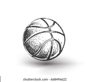 Basketball auf weißem Hintergrund. Basketball einzeln, handgezeichnete Skizze, Vektorgrafik. 