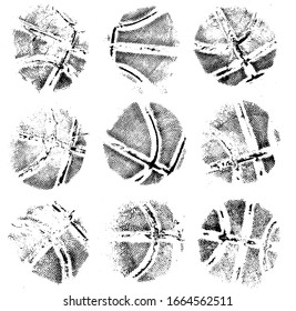 Basketball Ball Paint Mark Print Stamp Texture Vector Set