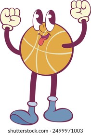Basketball ball retro groovy mascot cartoon character