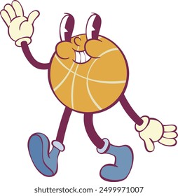 Basketball ball retro groovy mascot cartoon character