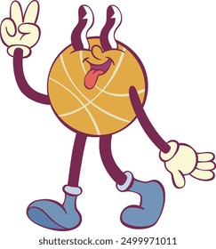 Basketball ball retro groovy mascot cartoon character