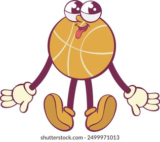 Basketball ball retro groovy mascot cartoon character