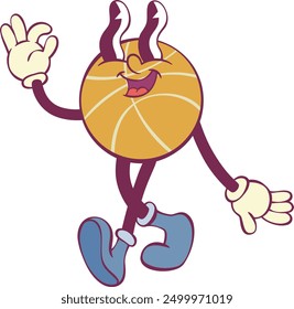 Basketball ball retro groovy mascot cartoon character