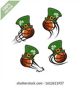 Basketball ball with Saint Patrick's Day hat theme set of 4 logo vector	
