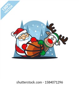 Basketball ball with santa claus christmas theme logo vector