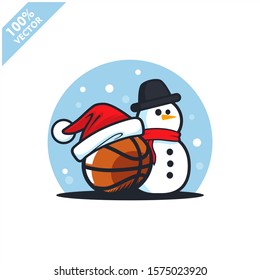 Basketball ball santa hat with snow man logo vector