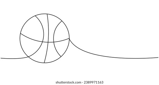 Basketball ball, school supplies one line continuous drawing. Back to school continuous one line illustration. Vector minimalist linear illustration.