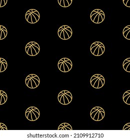 Basketball Ball Seamless Pattern, Bright Vector Illustration On Black Background.